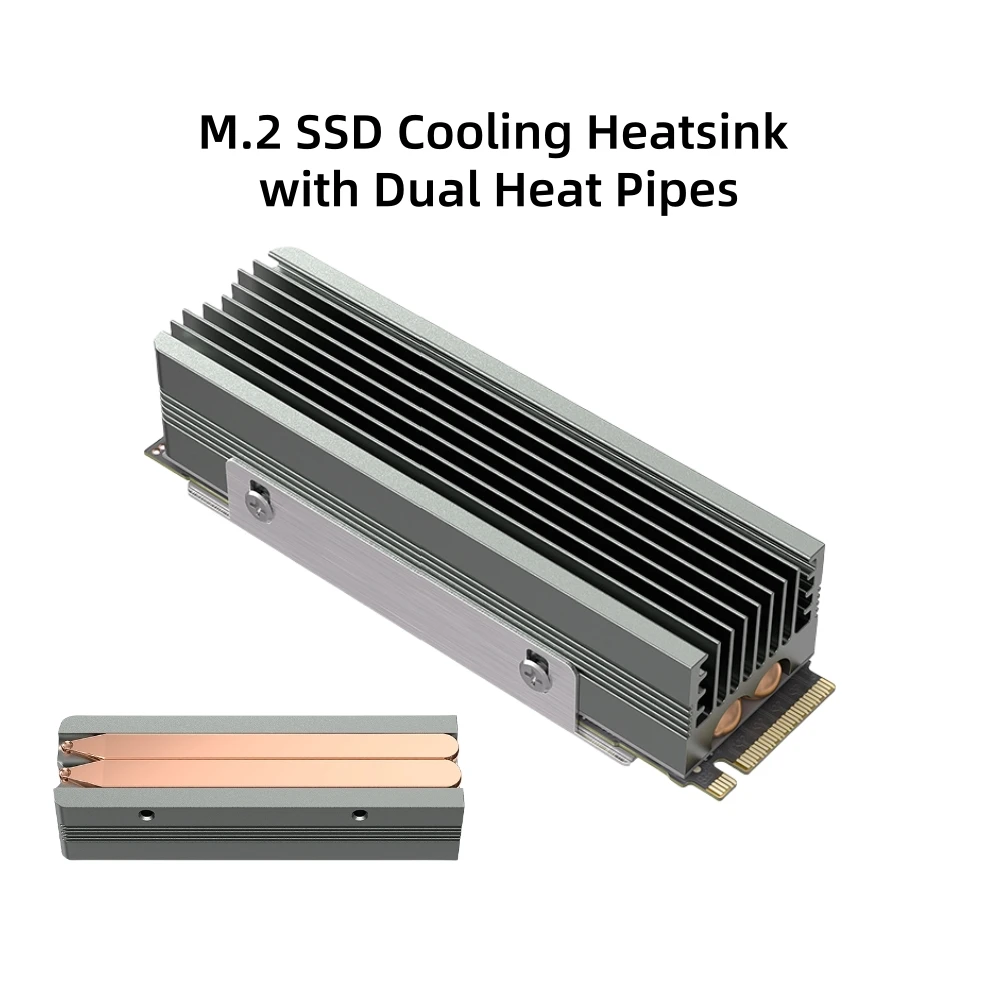 

Dual Copper Heat Pipe M.2 SSD Cooler with 2 Thermal Conductive Silicone Pads Universal 2280 NVMe Cooling Solution for Gaming PC