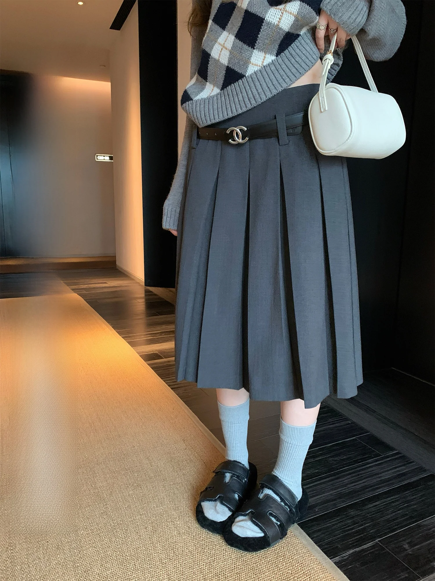 

Hhi ey A-Line Pleated Skirt Women's High Waist Drapey Midi Skirt Casual Sle Autumn Winter Faion Ladies Skirts