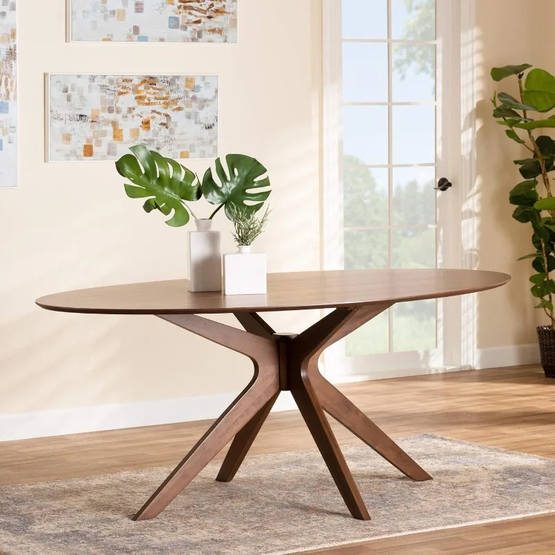 

Mid-Century Modern Walnut Brown Finished Wood 71-Inch Oval Dining Table Luxury Console Coffee Tables Garden Furniture Sets