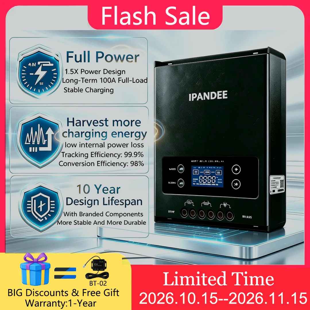 Ipandee Solar Charge Controller 100A MPPT 12V/24V/36V/48V Auto,Max Input 250V Solar Charger, RS485 APP PC Monitoring for Lead-acid, AGM, Gel, Lithium Ect