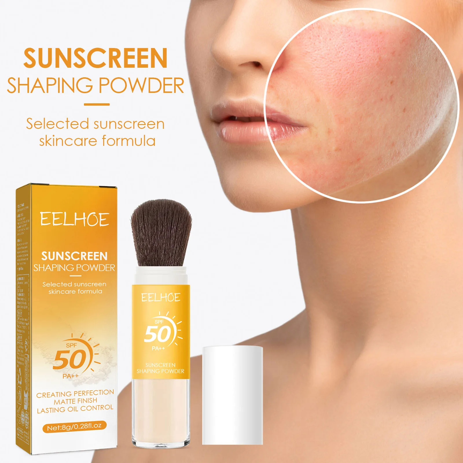 EELHOE Loose Face Powder Sunscreen Spf50 Waterproof Oil Control Protection of the Skin Invisible Pores Setting Powder Makeup 8g