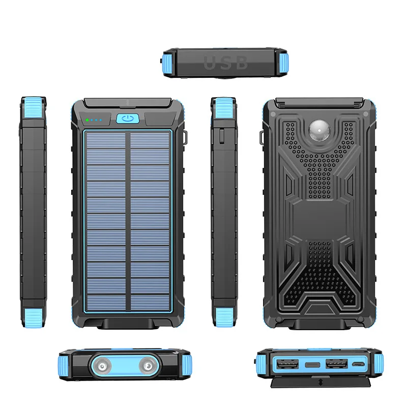 Solar Power Bank 20000mAh Strong Light LED Flashlight Outdoor Waterproof Tc Two-way Fast Charging Wireless Charging Mobile Power