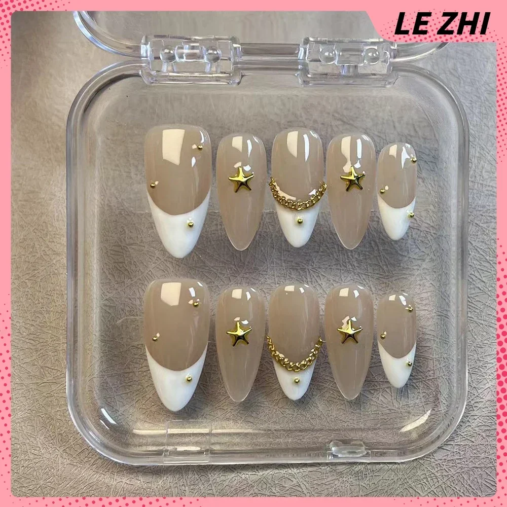 French Long Coffin Nude Fake Nails Almond Ballet Handmade Butterfly Acrylic Portable for Work Press On Nails Art Party Favors