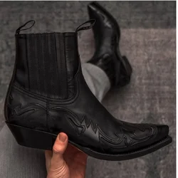 Botas de vaquero del oeste para hombre, hechos a mano Botines Chelsea, flores quemadas, color negro y marrón, talla 38-48