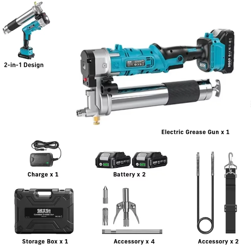 SEESII GR01 Ultra 2-in-1 Electric Grease Gun Kit 12000PSI  Cordless Innovative Easy-to-Use Oil Greasing Tool 5.3 Oz/min High-Efficiency Grease Machine with 2.0Ah Battery 48