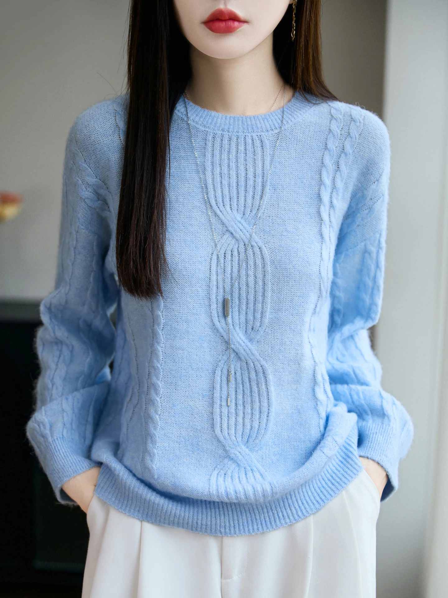 Elegant Autumn Winter Woman Sweater Luxury Ladies 30%Merino Wool Knitwear Casual Pullover Loose Female Long Sleeve Clothing Tops
