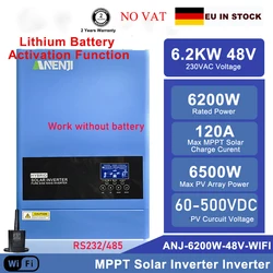 6.2KW 48V Inverter solare ibrido 230V On/Off Grid Inverter fotovoltaico Sinusoidale puro PV 60-500V 120A MPPT Regolatore di carica solare