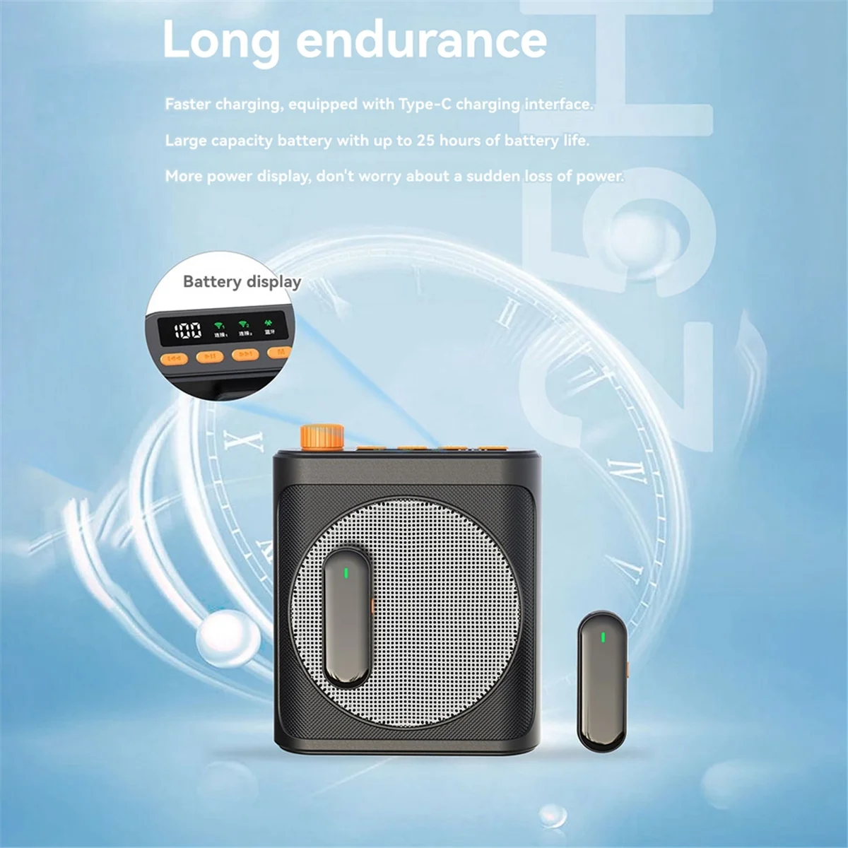 ميكروفون ABJZ اللاسلكي Lavalier مضخم صوت محمول مع 2 ميكروفون، مكبر صوت قابل لإعادة الشحن للفصول الدراسية والاجتماعات والكلام