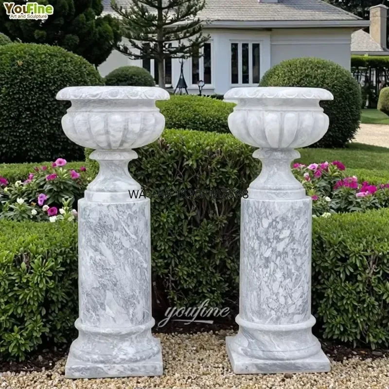 Wmwmnu Outdoor Garden Carving Flowerpot Decoration Marble Planter Pots for Sale