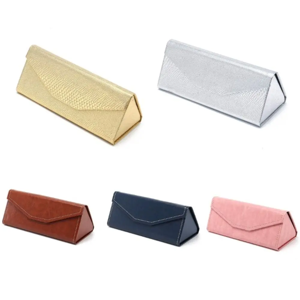 

Waterproof Triangle Sunglasses Box Protective Solid Color PU Leather Glasses Box Folding Glasses Case Women