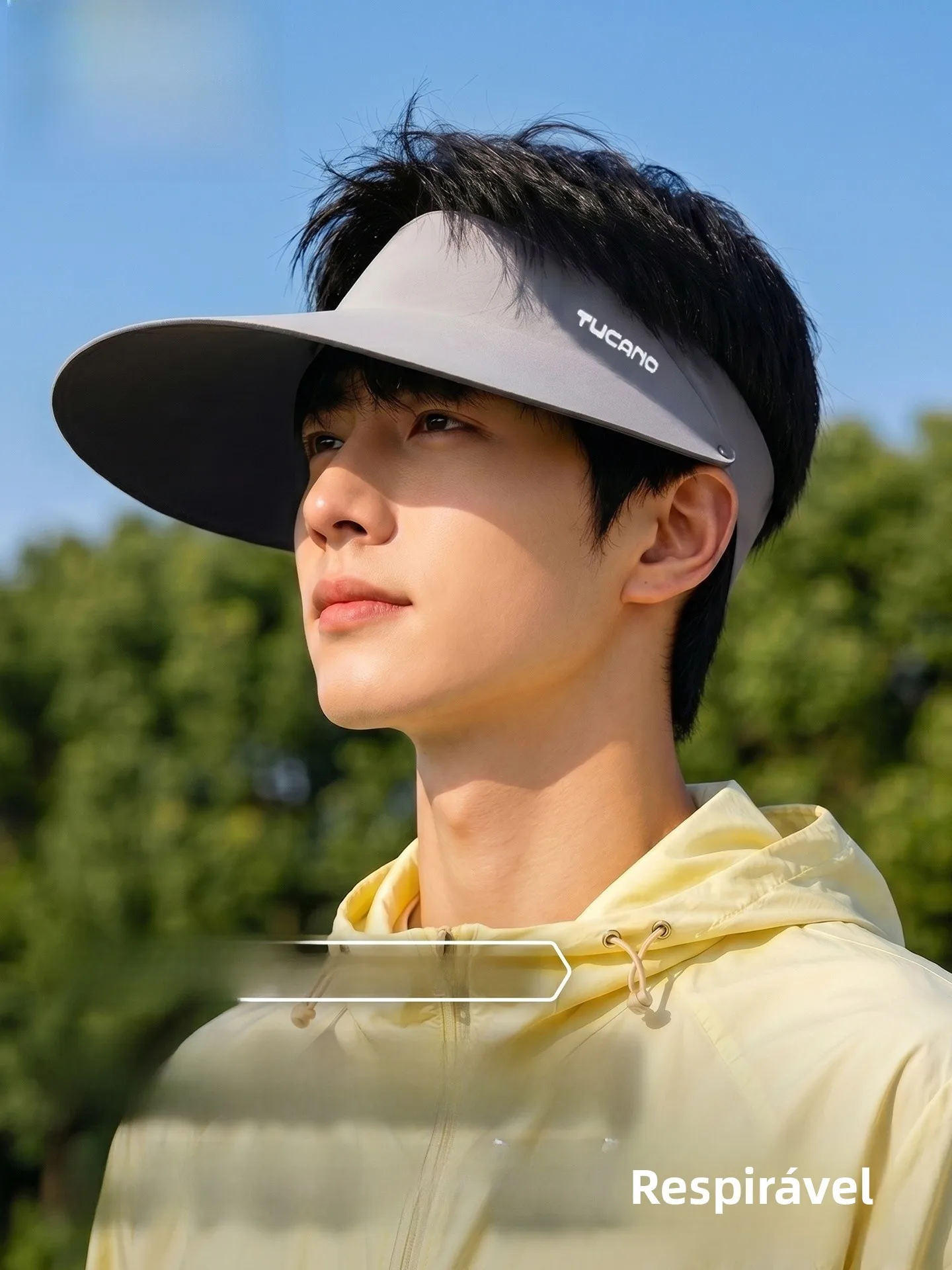 Chapéu de Sol Masculino TUCANO com Aba Larga e Topo Aberto, Respirável, Proteção Solar UV, Dobrável, Sem Costura, Ajuste Regu...