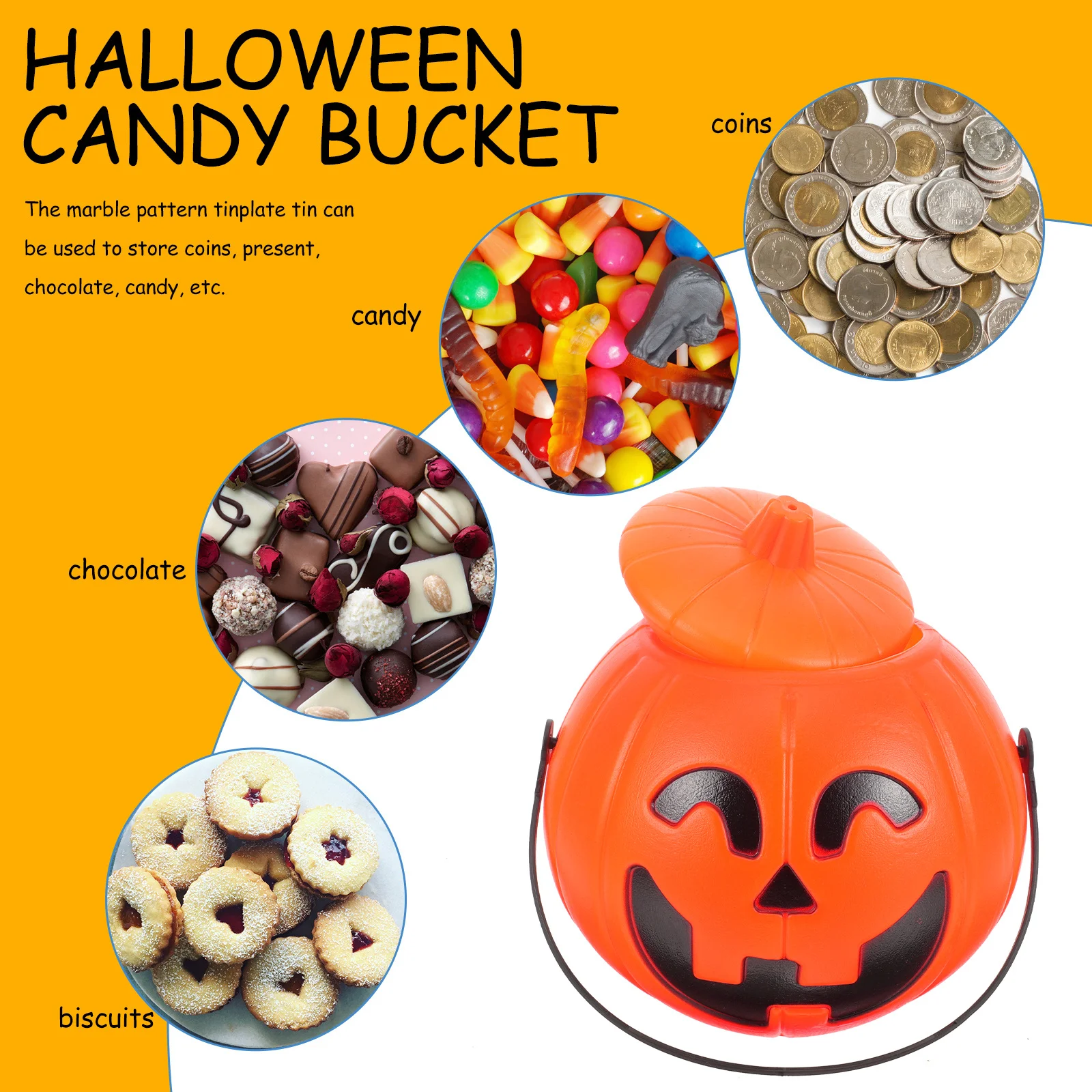 

Halloween Candy Bucket Pumpkin Shape Container Kids Snack Storage Party Supply Trick Or Treat Holder Candy Storage Bucket