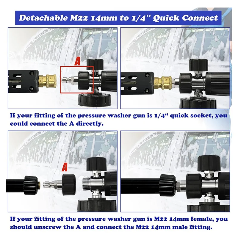 AT19-canñón de espuma para lavadora a presión con accesorio de doble conector, para cañón de jabón, accesorio de doble punta para lavadora eléctrica, herramienta diaria