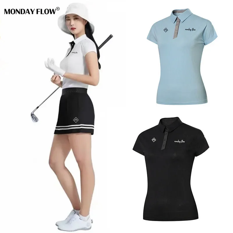 

Monday Flow Women Golf Shirt Sports Training Short-sleeved T-shirt Top Summer Moisture Wicking Breathable Anti-pilling Clothing