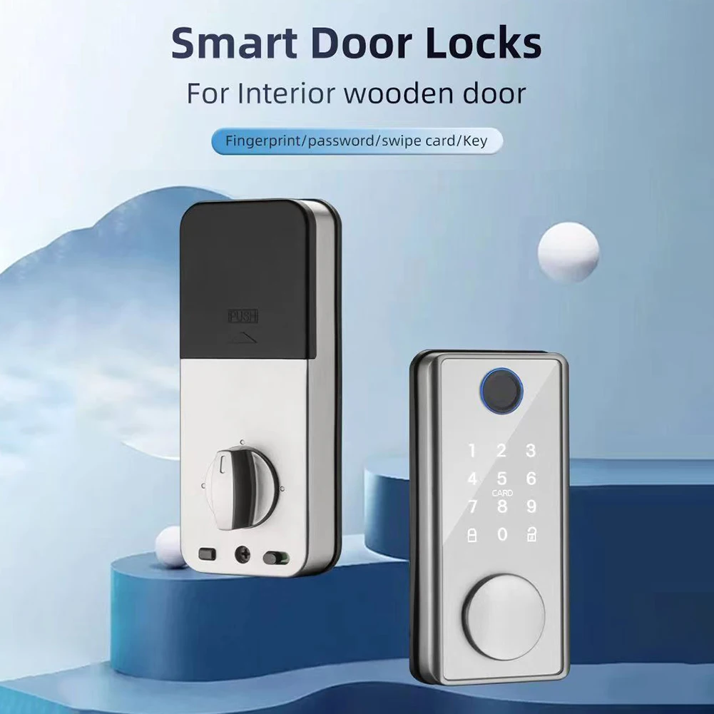 Smart Deadbolt kunci Digital Tuya Wifi, tombol MASUK TANPA kunci aplikasi sidik jari untuk pintu depan Alexa kunci Keypad