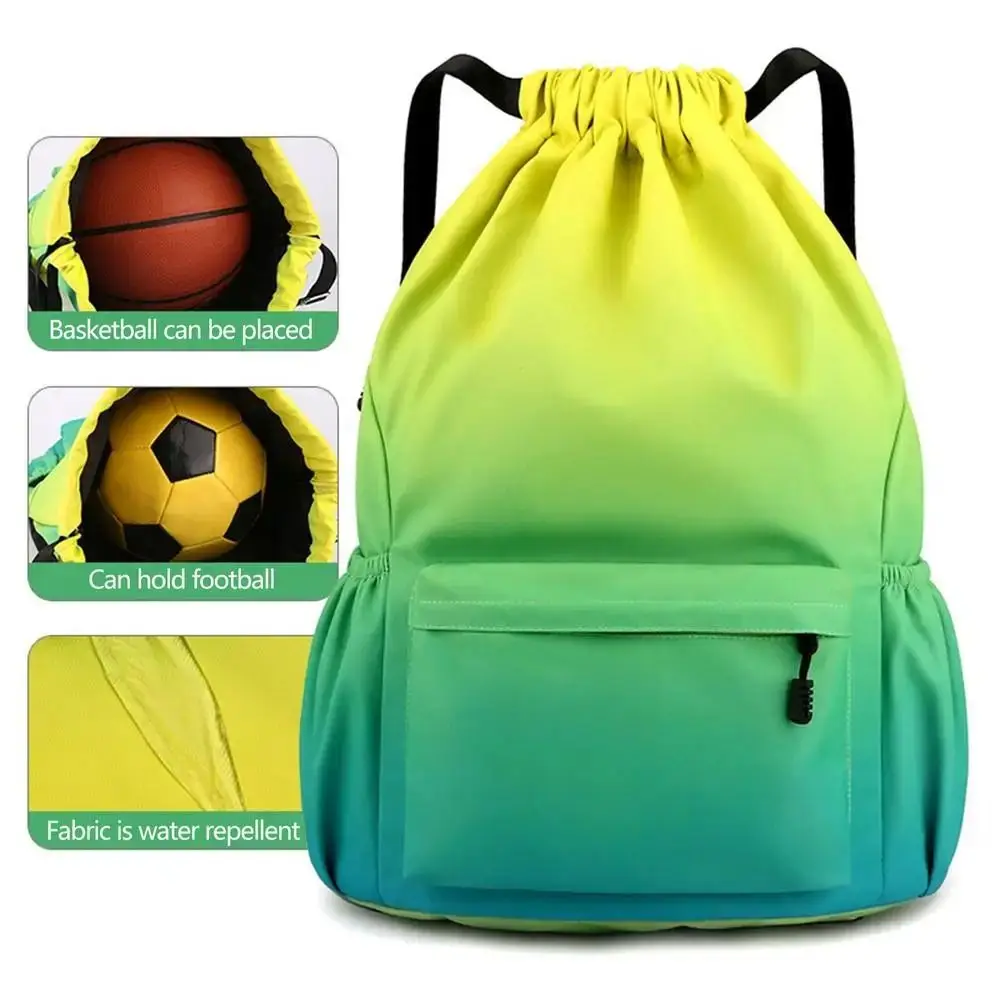 Nylon Portable Sports Backpack Portable Leisure Style Gradient Color Waterproof Bag Drawstring Waterproof