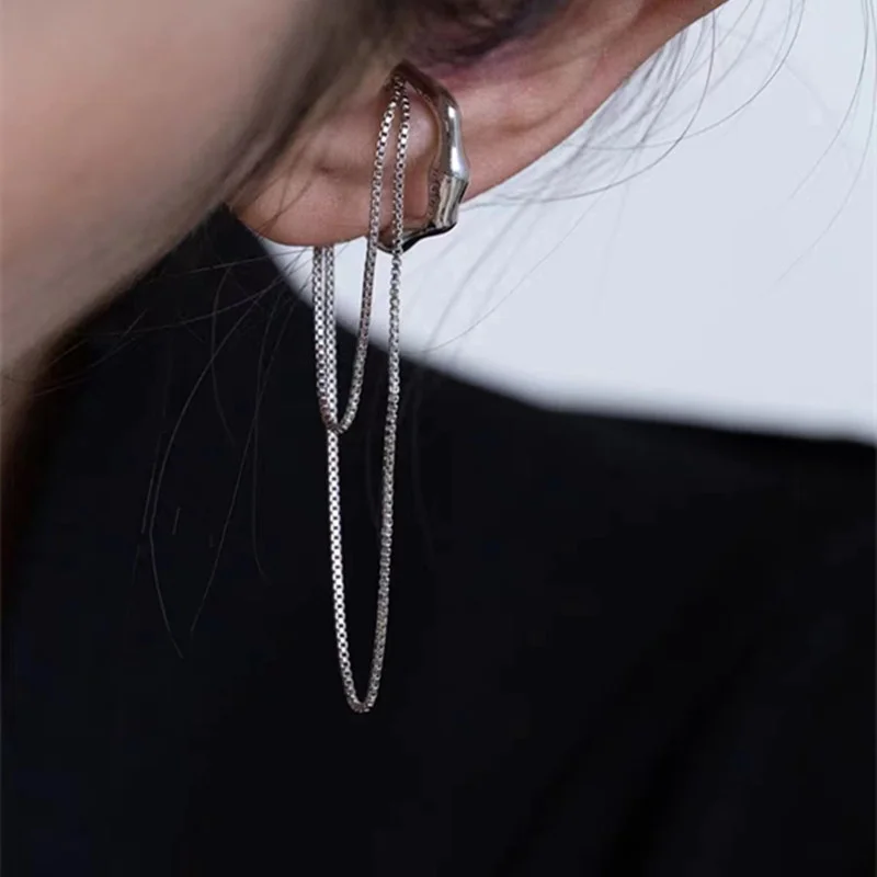 EVISPOL New Trendy Irregular Clip Earrings for Women Fahsion Long Chain Tassel Cuff Earrings Non Piercing Cartilage Jewelry