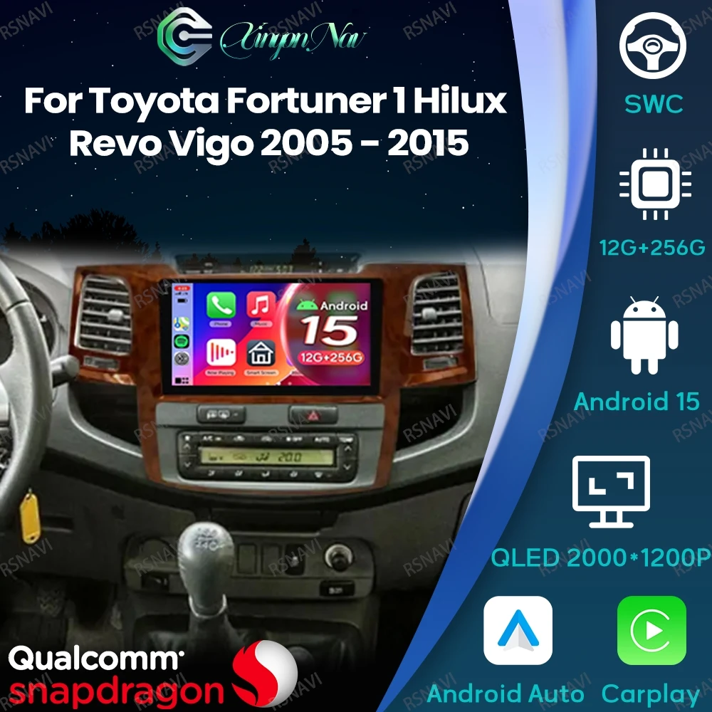 Android 15 para Toyota Fortuner 1 Hilux Revo Vigo 2005 - 2015 navegación automática Radio de coche estéreo 5G WIFI Qualcomm Viedo Player GPS
