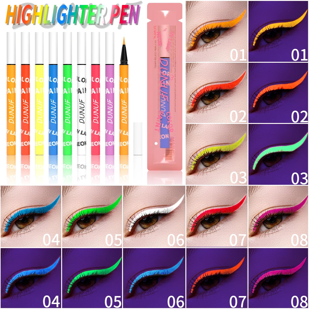 8 Colors Highlighter Luminous Eyeliner Gel Pencil Colorful Eye Liner Pen Ultra-fine Smooth Waterproof White Brown Eyeliner Pen