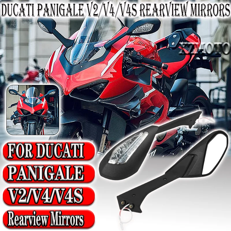 

New For Ducati Panigale V4 V4 S V4S 2018-2023 V2 2020-2023 Motorcycle Rearview Mirrors Foldable LED Turn Signals Light Mirrors