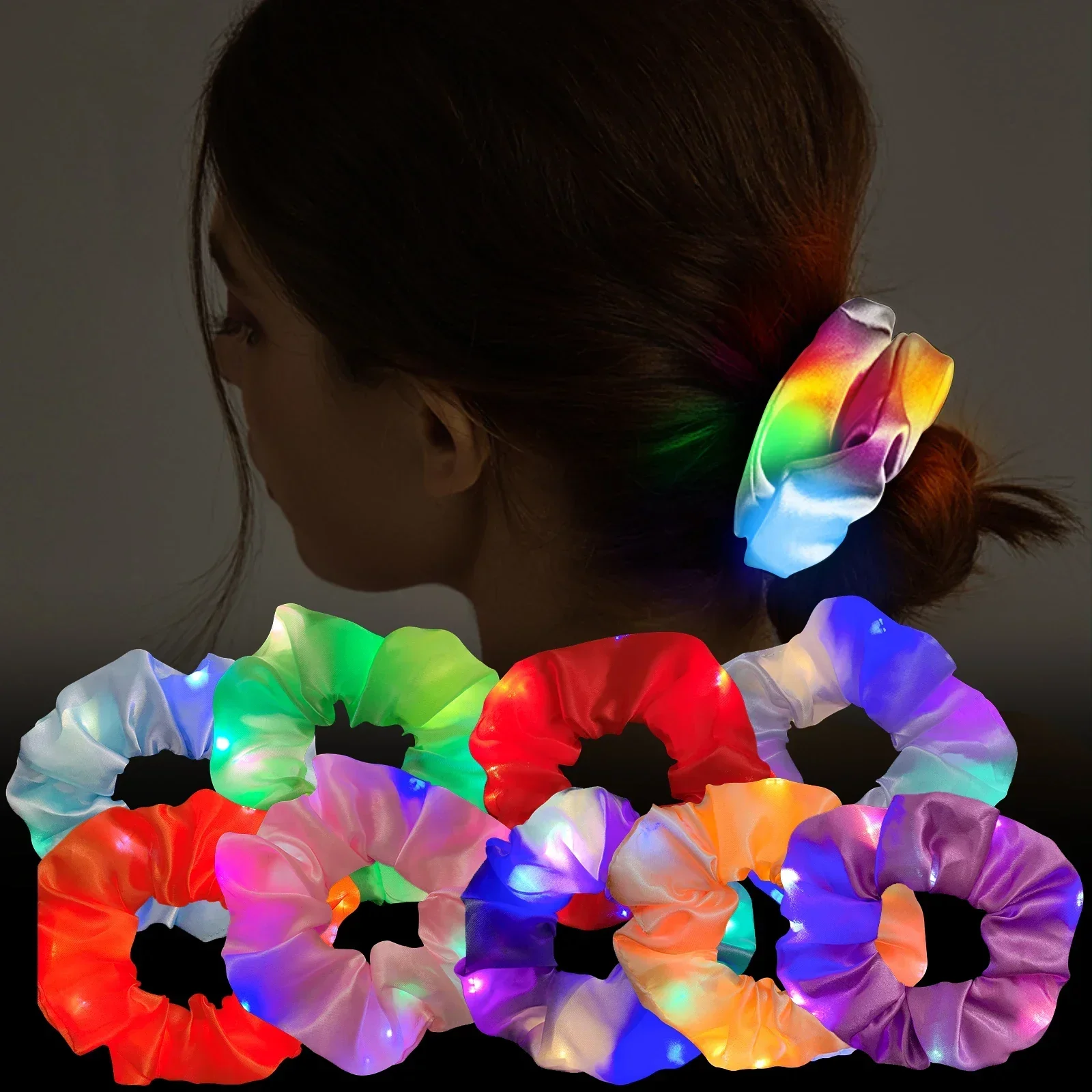 

1pcs LED Luminous Scrunchies Hairband Ponytail Holder Headwear Elastic Satin Hair Bands Girl Hair Accessories for Party