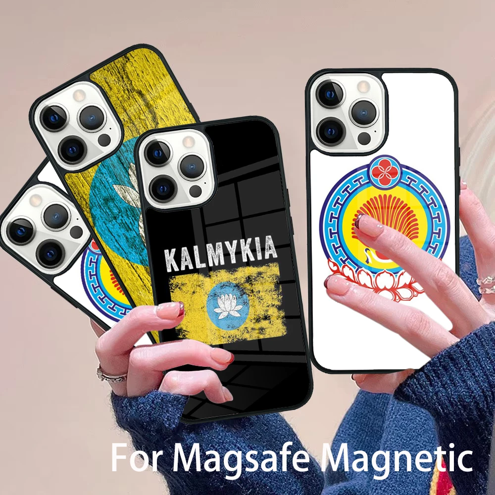 

Kalmykia Flag Phone Case Magesafe Magnetic Wireless Charge Cover For IPhone 16 11 12 13 14 15 Pro Max Plus Mini