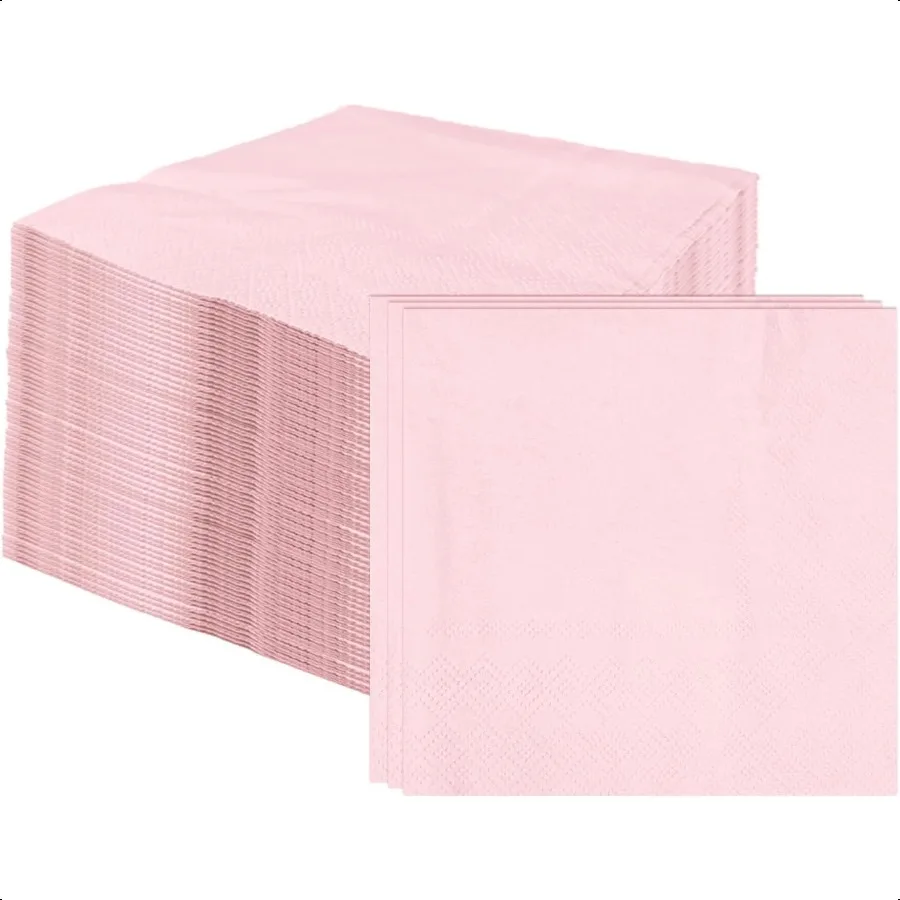100 Uds. Servilletas de color rosa claro de 2 capas, servilletas de cóctel plegadas de 5x5 pulgadas, servilletas de papel para cena, boda, fiesta, servilletas de bebidas