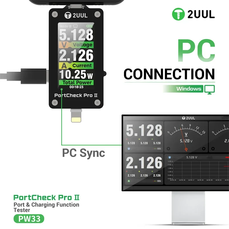 2UUL PW33 PortCheck Pro II Charge Port 2 in 1 Function Tester Type-C Tester for Phone Charging Port Fault Detection Repair Tools