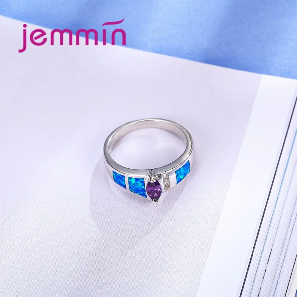 Classic Dazzling Irregular Colorful Ring Blue Purple White Crystal Stone 925 Sterling Silver Ring Women Noble Ring