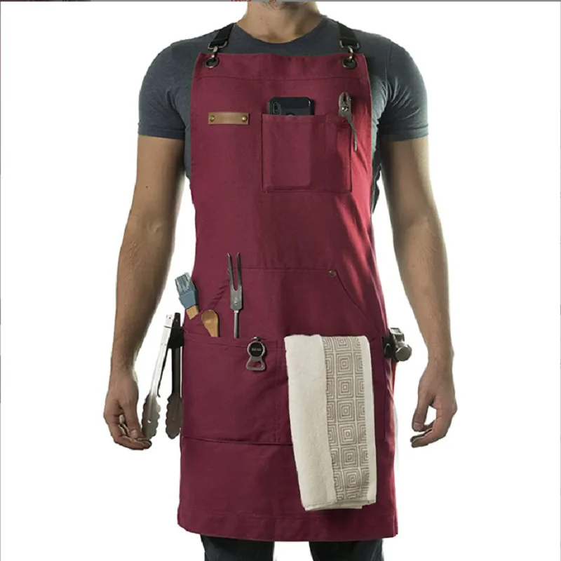 Chef Apron for multi-pocket Canvas Apron Home Coffee Shop Kitchen Gardening Work Apron