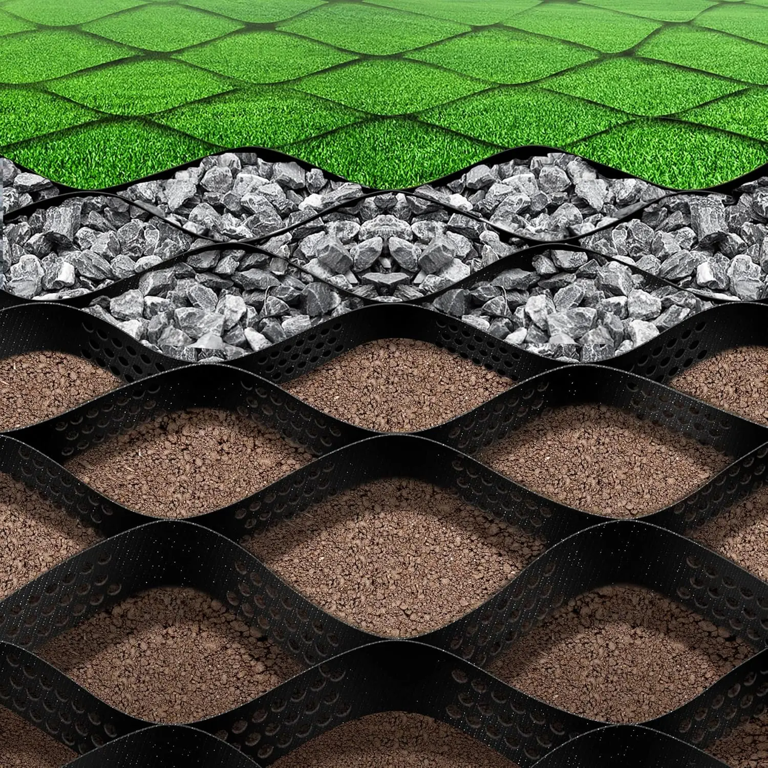 

16.4x9.8ft Geo Grid Gravel Ground Grid, 2in Depth Driveway Stabilization Grid for Garden Landscaping