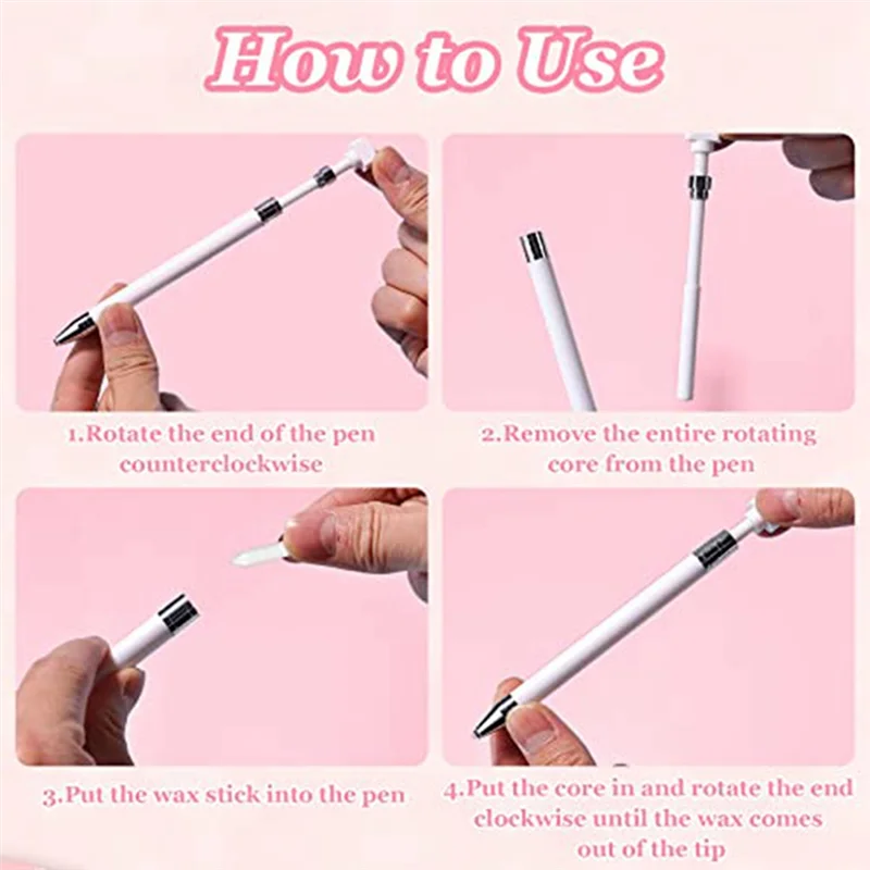 طقم أقلام طلاء ماسية مكون من 34 قطعة، قطعتان من قلم الشمع القابل لإعادة الملء مع 32 قطعة شمع، قلم حفر دوار بنقطة غراء (وردي) HY