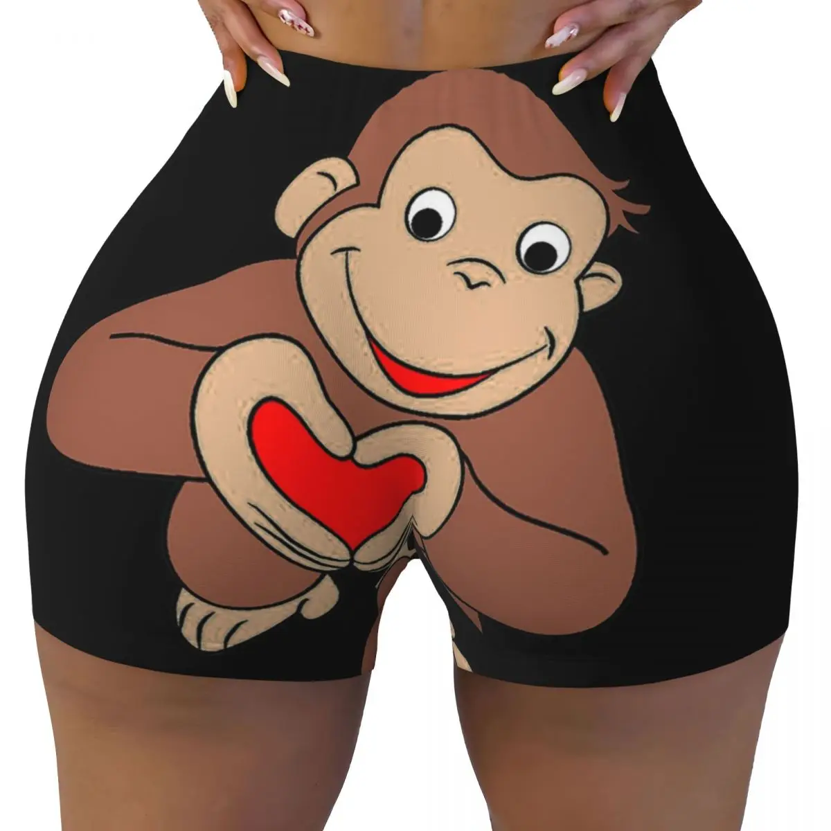 

Пользовательские Curious George Is All Heart Шорты для йоги Женские шорты для тренировок в тренажерном зале Беговые спортивные волейбольные байкерские шорты