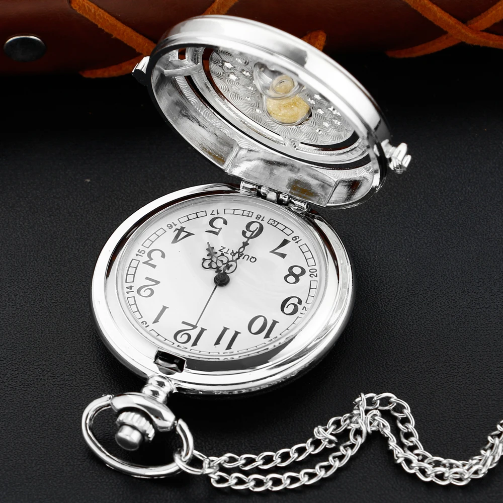 Sun Moon Time Hourglass with Chain Quartz Pocket Watch Retro Men's and Women's Pendant Necklace Accessories Clock Best Souvenir