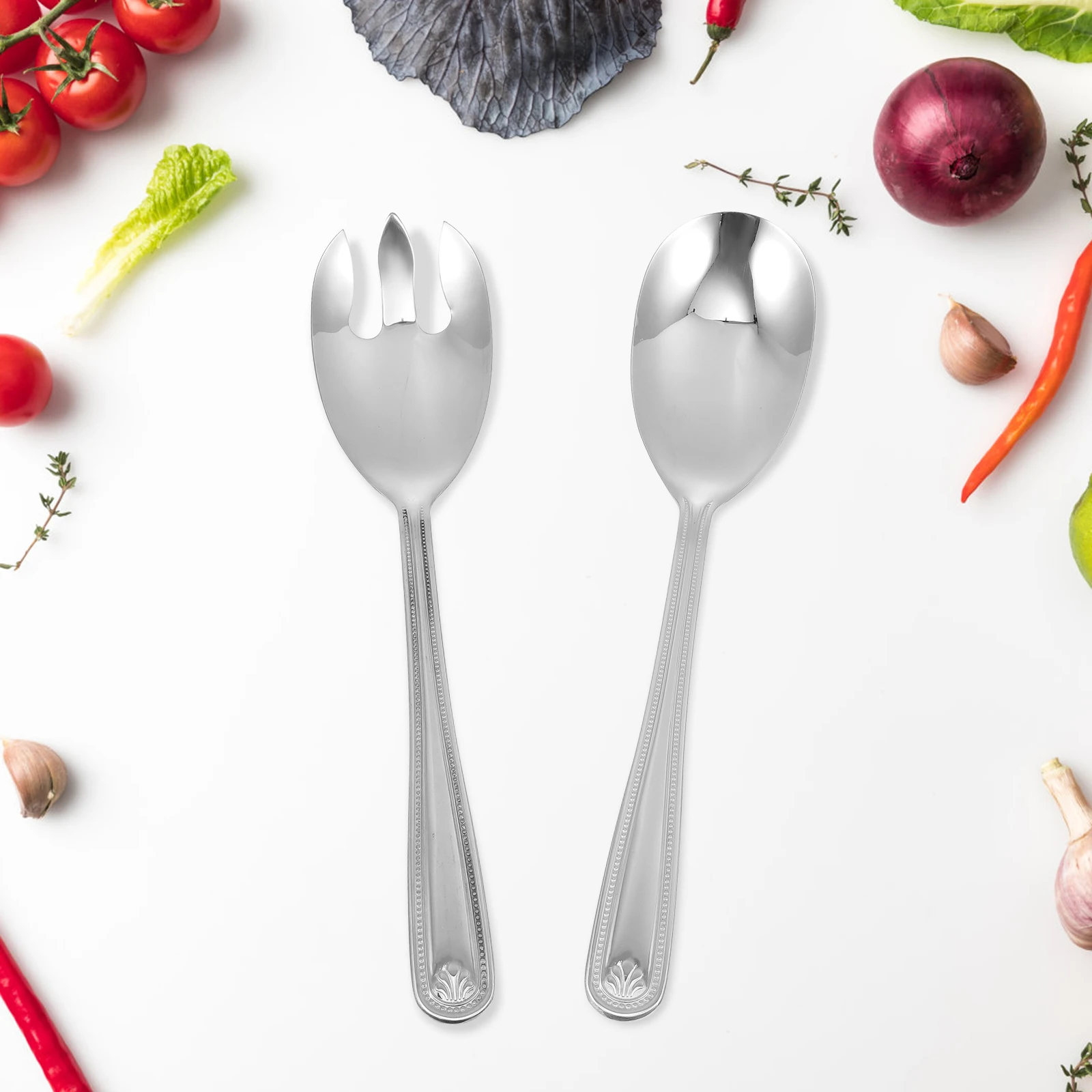 

1 Set Fruit Salad Fork Dessert Spoon Cake Spoon Reusable Stainless Steel Salad Serving Utensils For Home Hotel Restaurant Party