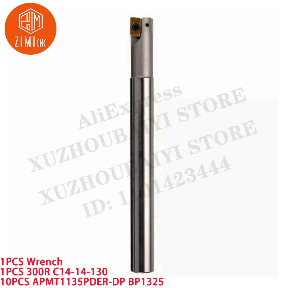 1PCS 300R C14-14 14mm 선반 터닝 툴 홀더 바 + 10pcs APMT1135PDER 카바이드 인서트 CNC 금속 선반 기계 절삭 공구