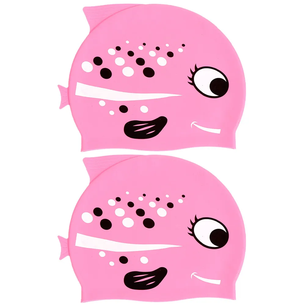 

2Pcs 's Silicone Swimming Cap Cute Fish Pattern Lightweight Waterproof Swim Hat for Pool Beach Use Unisex