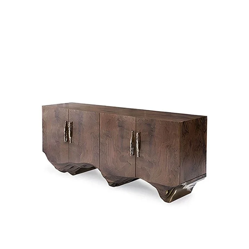 Light luxury dining side cabinet, living room integrated against the wall, high-end walnut porch cabinet