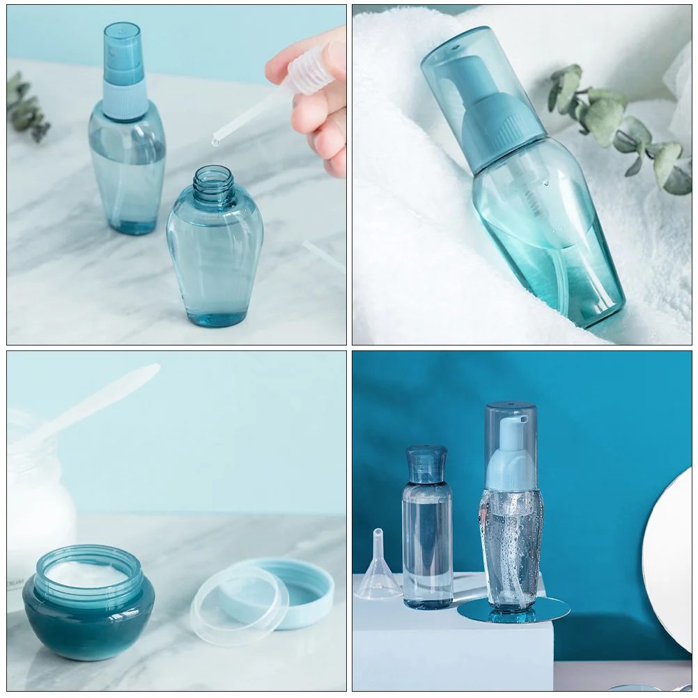 مجموعة واحدة من زجاجات السفر مكونة من 9 أحجام زجاجات محمولة لحاويات تخزين جل الاستحمام والزيت العطري القابلة لإعادة الملء