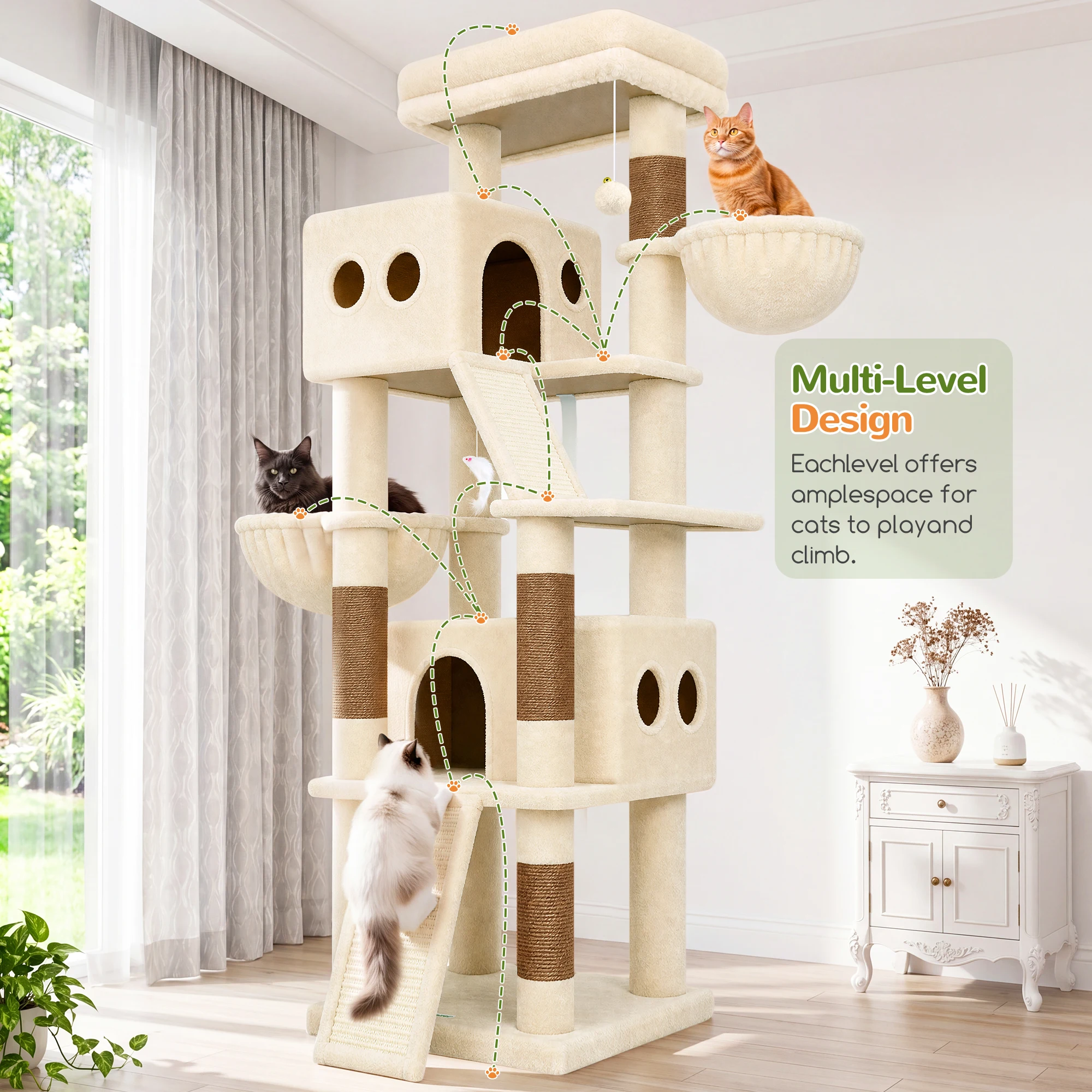 Cat Scratching Post Sisal Tree Tower - Globlazer, torre para gatos de 70