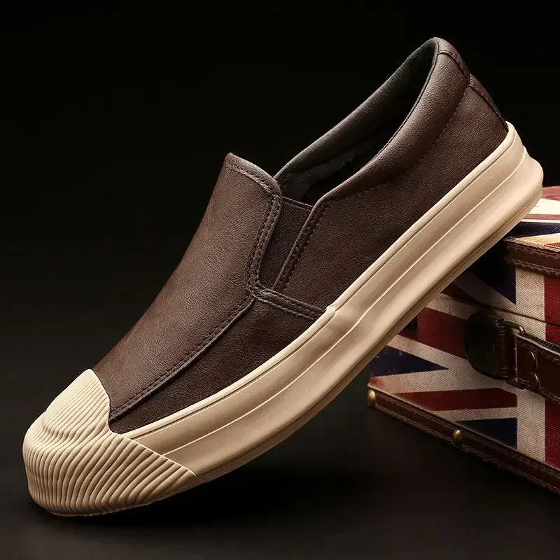 Male Casual Shoe Thick Sole Platform Slip-on New In Pu Men\'s Leather Shoes Legitimate Promotion Adults Low Price Common Sale