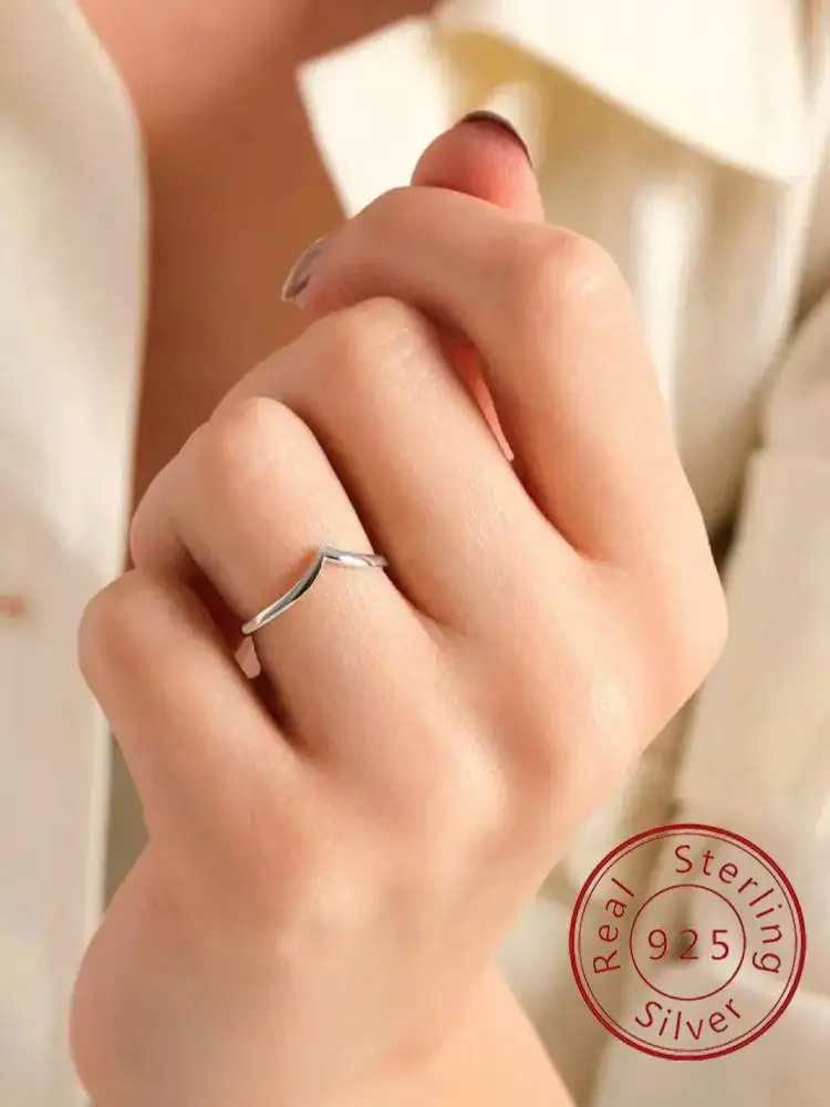 

925 Sterling Silver Fashion Simplicity Classic Smooth V-shaped Ring For Women Anniversary Engagement High Quality Fine Jewelry