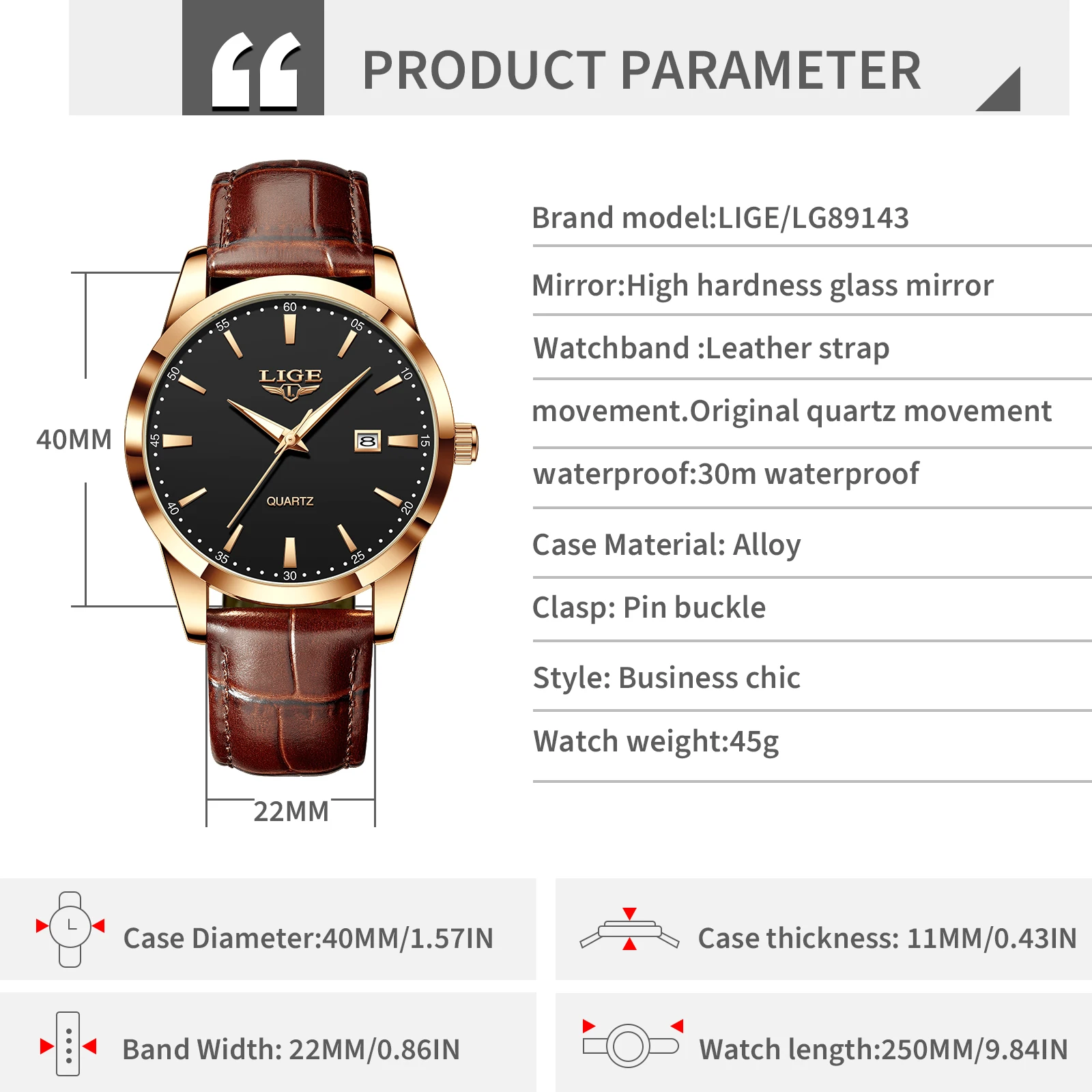 LIGE Military Watch For Men Fashion Business Watch Men Casual Leather Sport Waterproof Men's Quartz Wristwatches Reloj Hombre