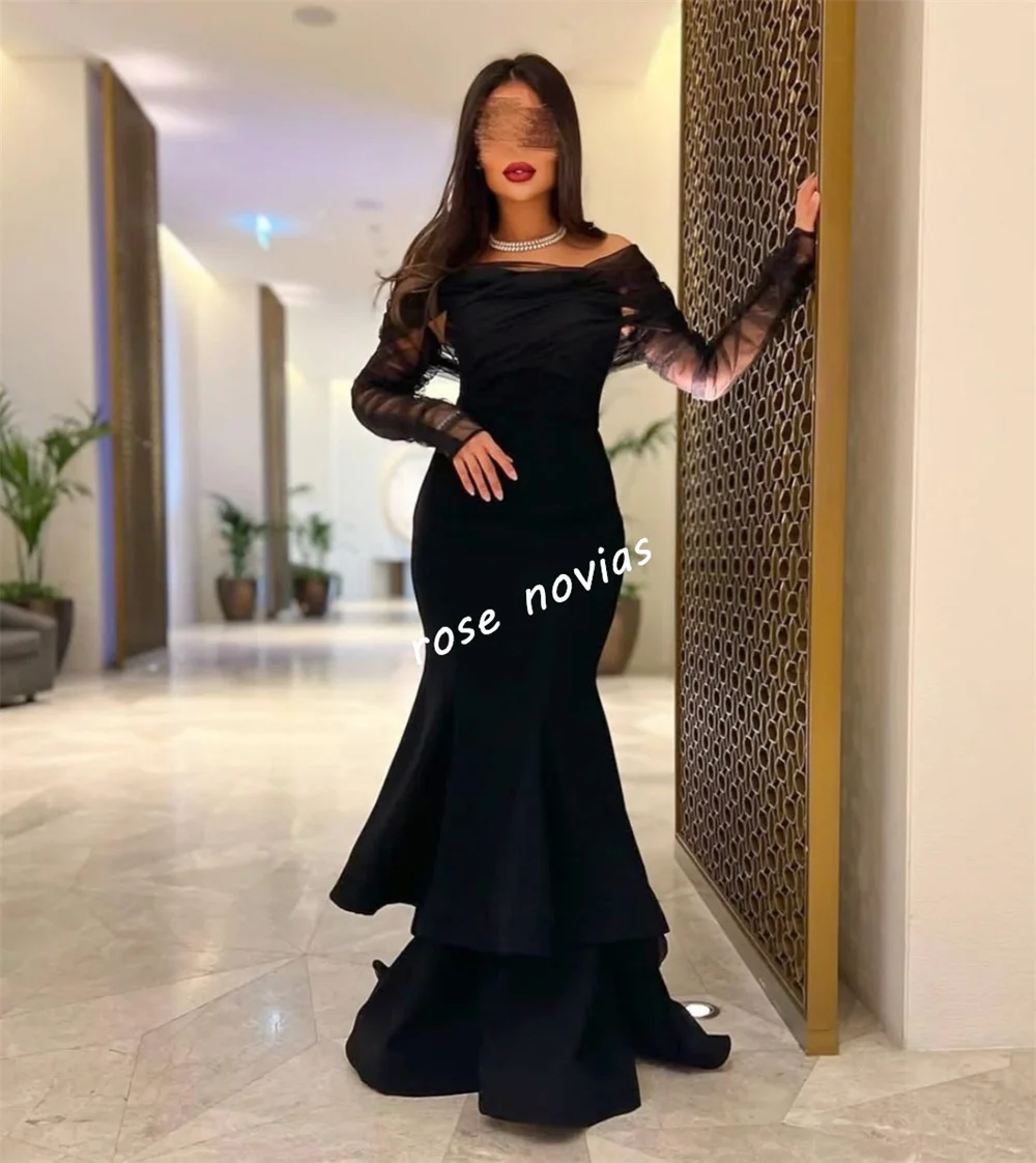 تخصيص جيرسي الطية مزاجه الأسود حورية البحر قبالة الكتف فساتين طويلة مناسبة مخصصة المرأة مساء حفلة أنيقة