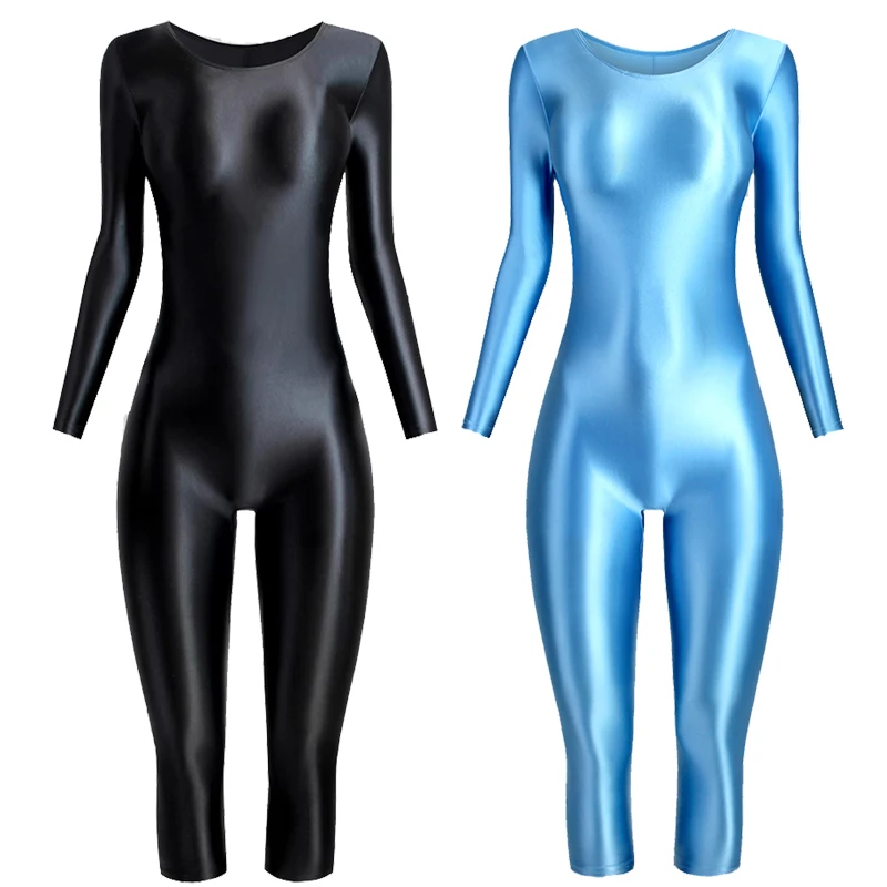 Sexy bathing gym set suit Women gloss Yoga Sport Tights Jumpsuits Catsuits Shiny Bodysuit Smooth workout set form-fitting pants