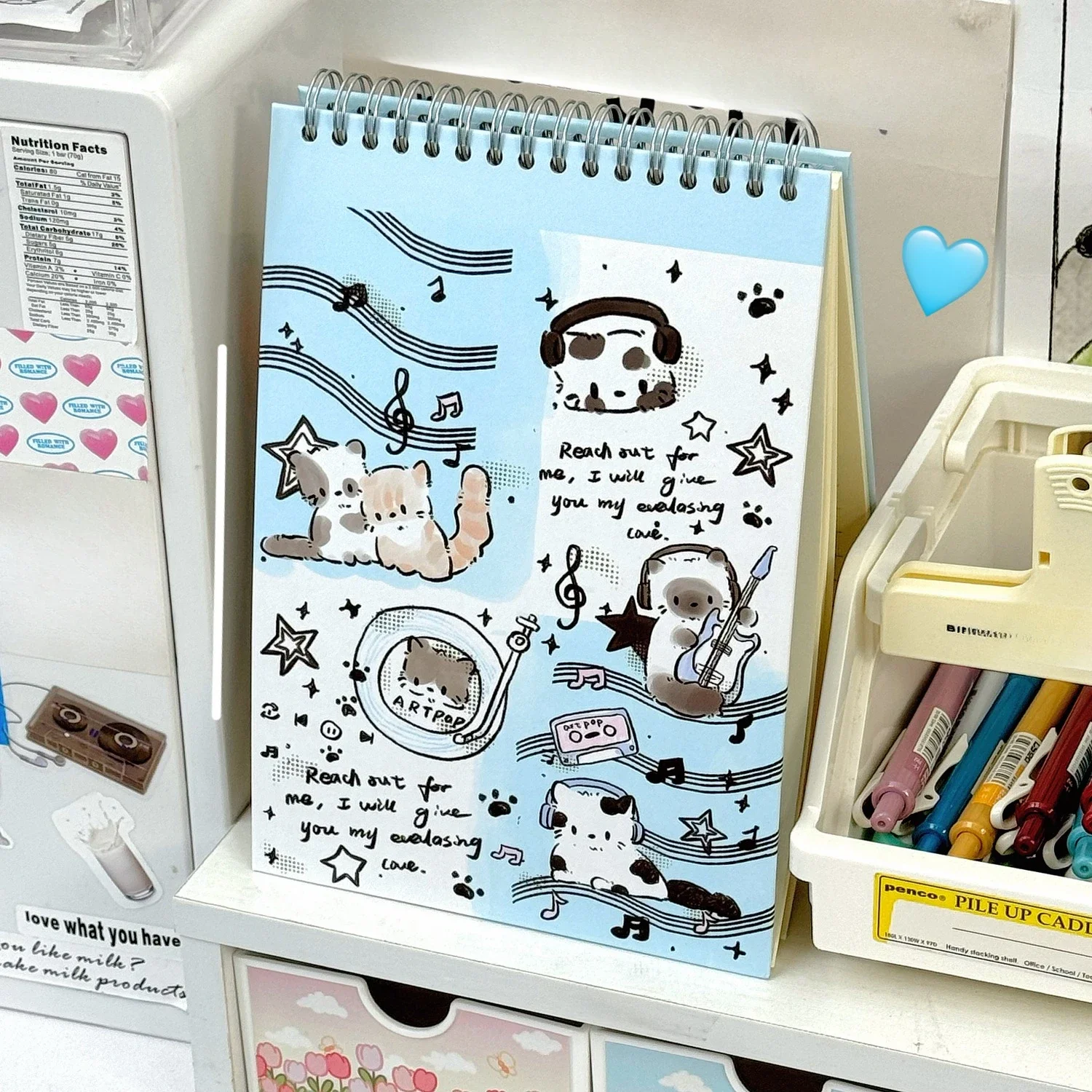 Ins A5 Upturn Coil Book Cat Pattern Notebook Cute Dog Notebook Student Horizontal Line Record Book 80 Sheets