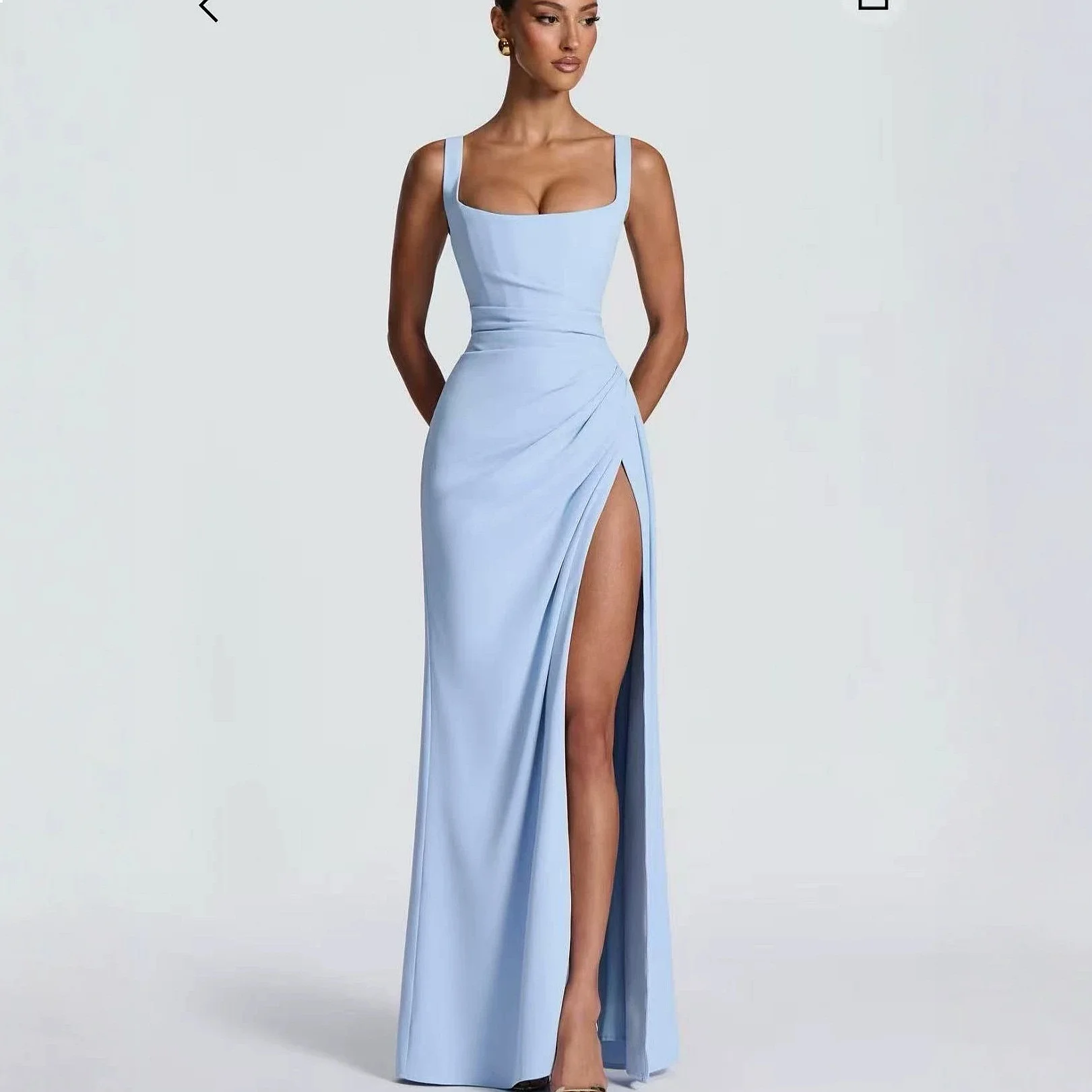 Elegant Evening Dress Women Summer Tie Waist Slit Strapless Midi Dresses Formal Party Gown Matching Set