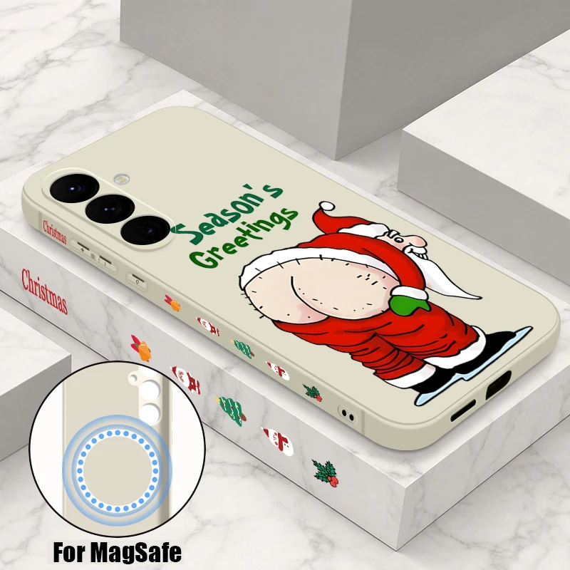 Soft Silicone Magnetic Phone Case For Samsung Galaxy S26 S25 S24 S23 Ultra Plus S25 S24 S23 FE Santa Claus Pattern Lanyard Cover