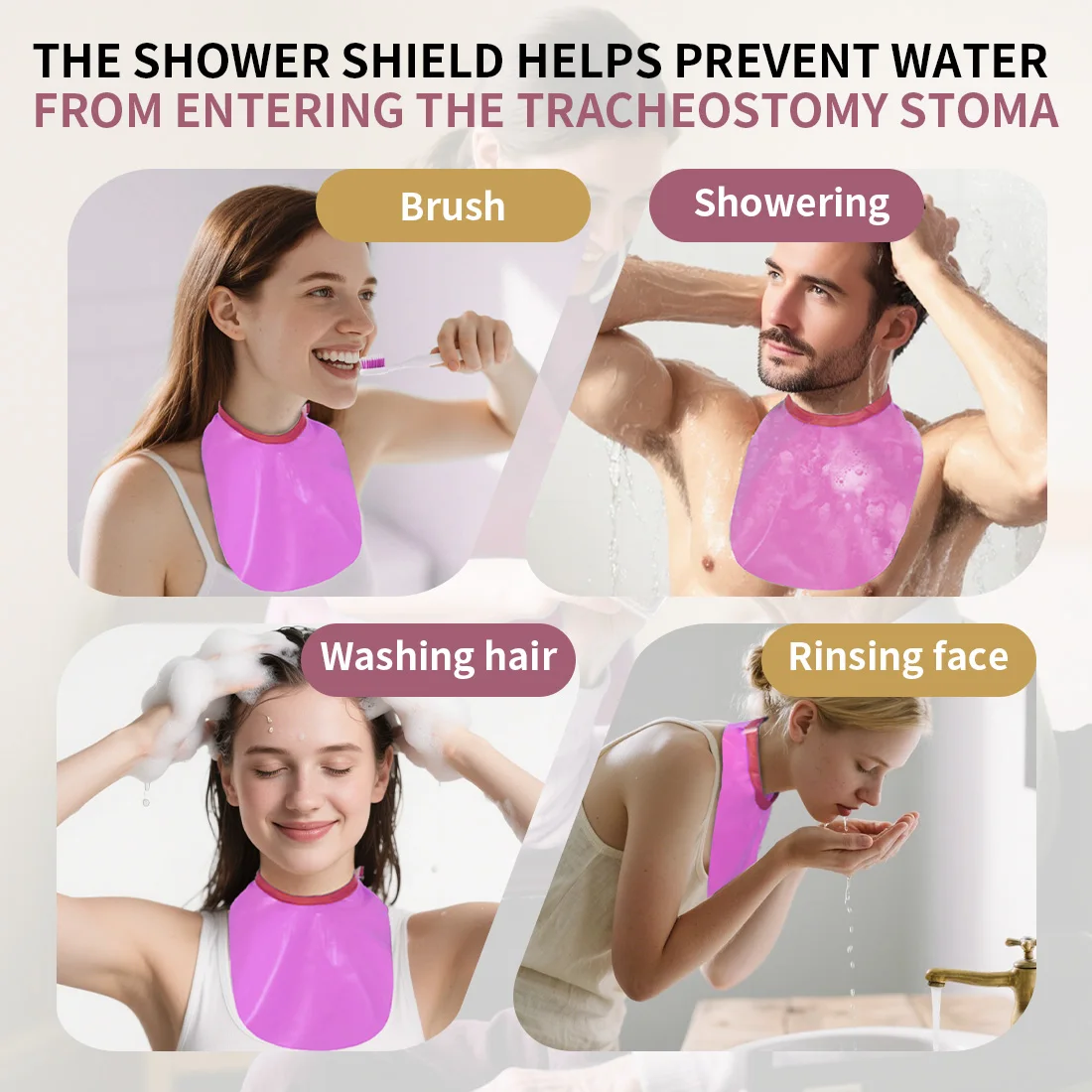 

Ehucon Tracheostomy Shower Cover Neck Stoma Protector for Tracheostomy，Laryngectomy Waterproof Shield Stoma Guard-Adjustable