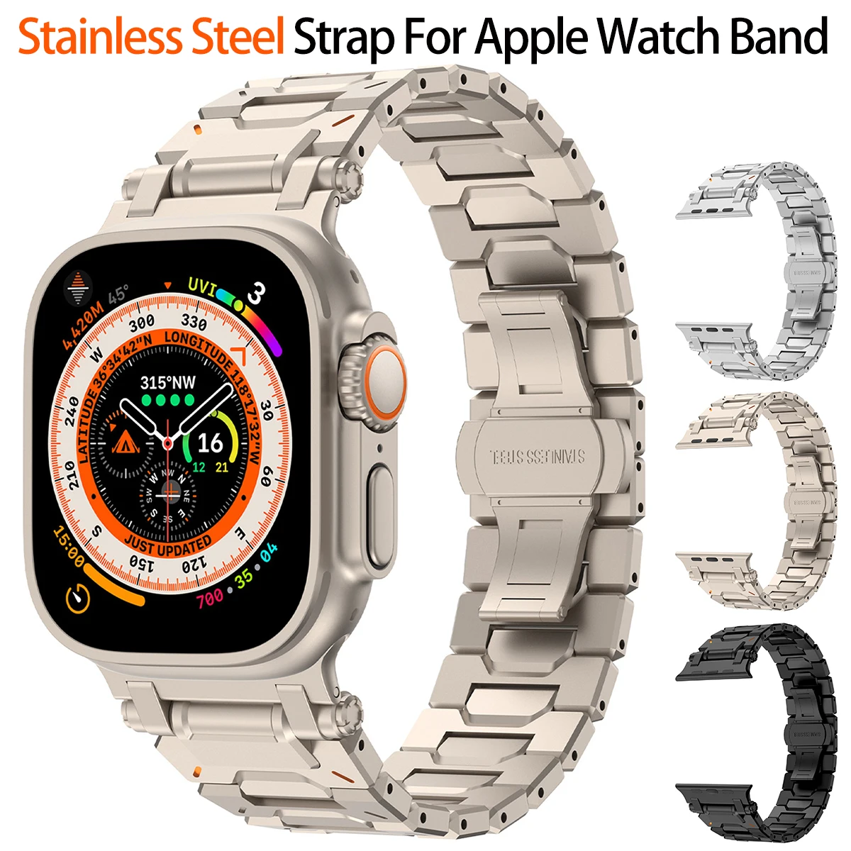 

Роскошный браслет для Apple Watch Ultra 2 1 49 мм, ремешок из нержавеющей стали для iWatch Series 10 46 мм 9 8 7 6 5 Se 44 мм 45 мм 42 мм